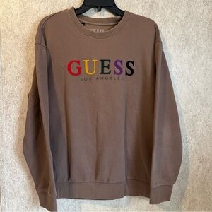 Guess Roberta Los Ang Sweatshirt Brown with Colorful Embroidered Logo Women’s L